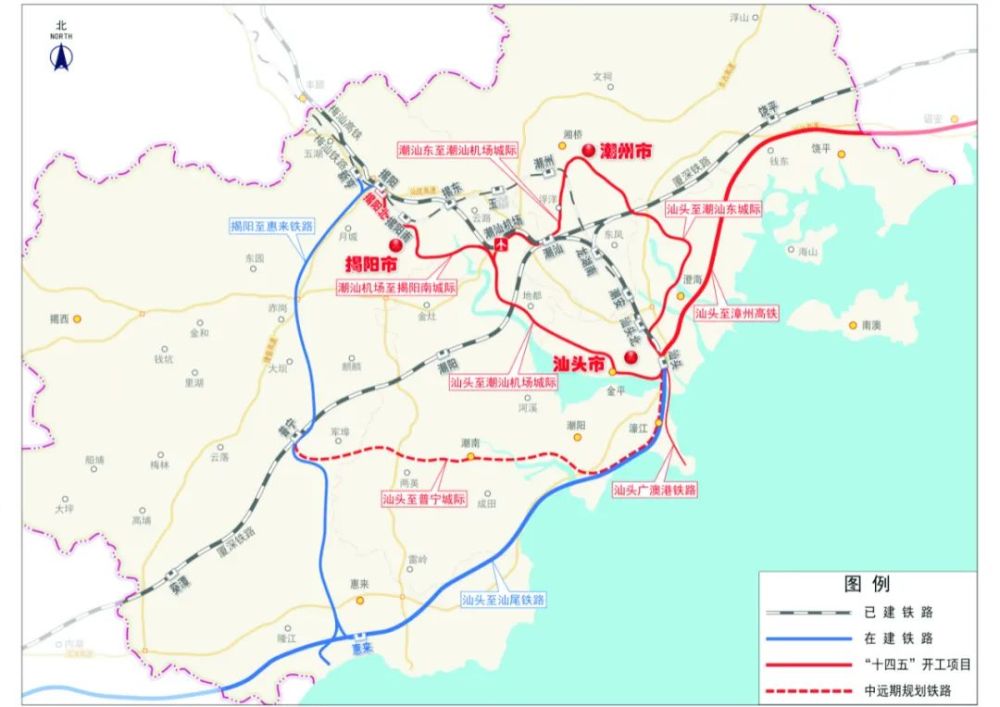 此外,上述高铁线路绝大部分都是广东的对外高铁通道,涉及粤东的包括
