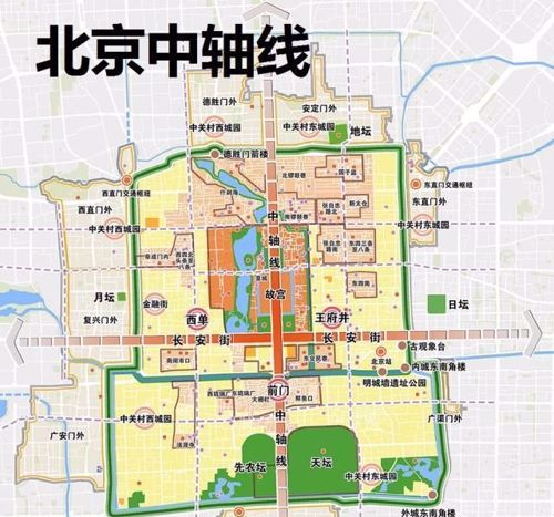 分别占五分之一):历史中轴线北京中轴线示意图北京中轴线,是北京城市