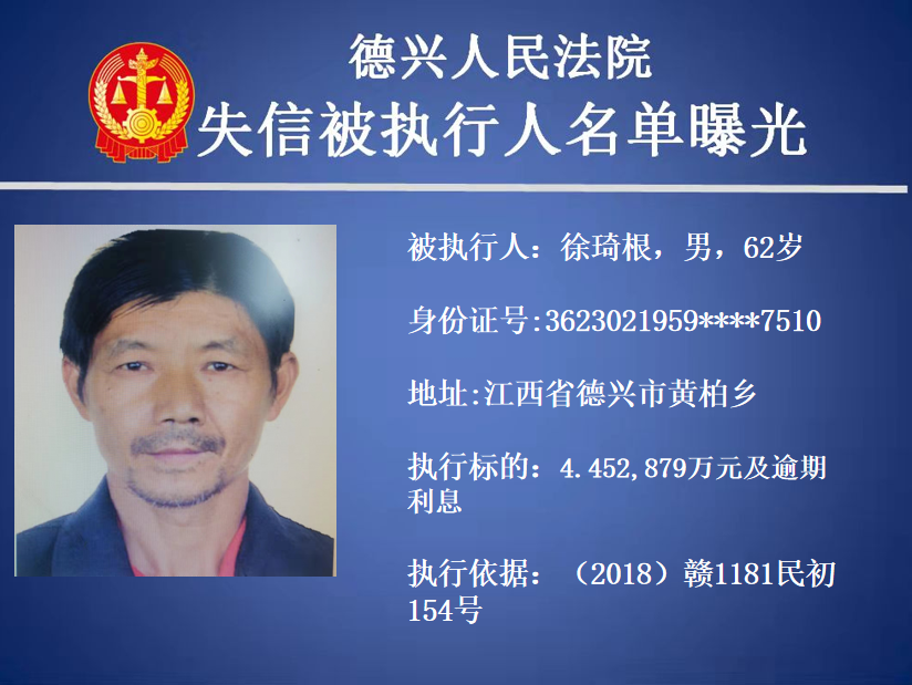 重磅德兴法院发布失信被执行人名单金融案件专期