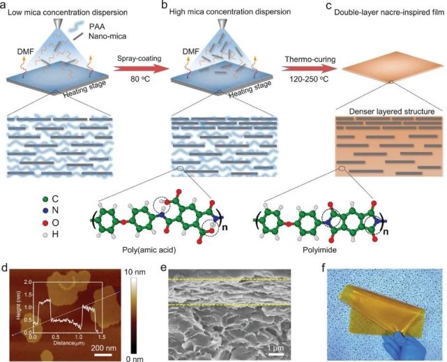 《am》:受珍珠层启发,双层聚酰亚胺-云母纳米复合薄膜,航空航天防护新