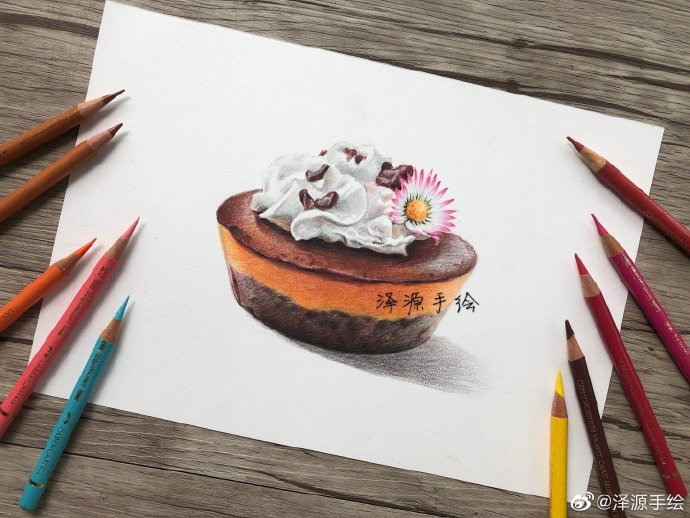 彩铅美食,甜品系列,画师泽源手绘