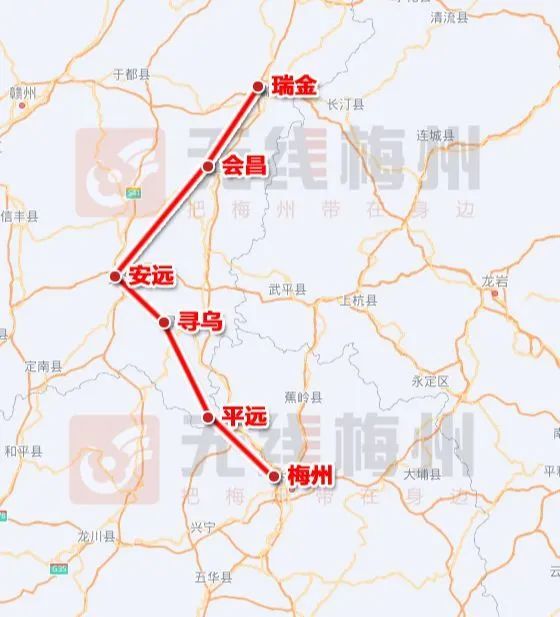 新建瑞金至梅州铁路起自赣龙铁路瑞金站,经江西省瑞金市,会昌县,安远