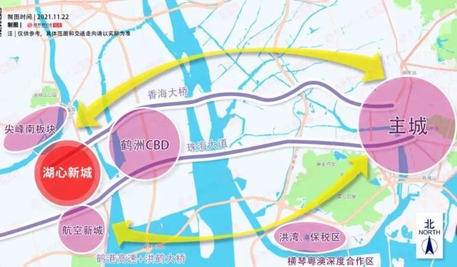 其次,湖心新城与未来鹤洲cbd及斗门金融岛一桥,一桥之隔,隔水相望.