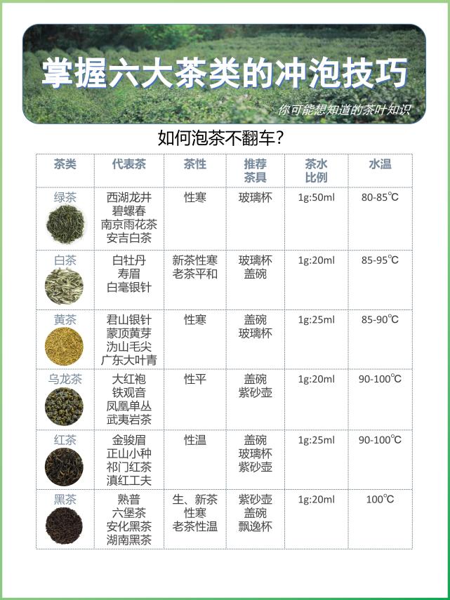 六大茶类的冲泡方法,不同茶叶有不同的特点