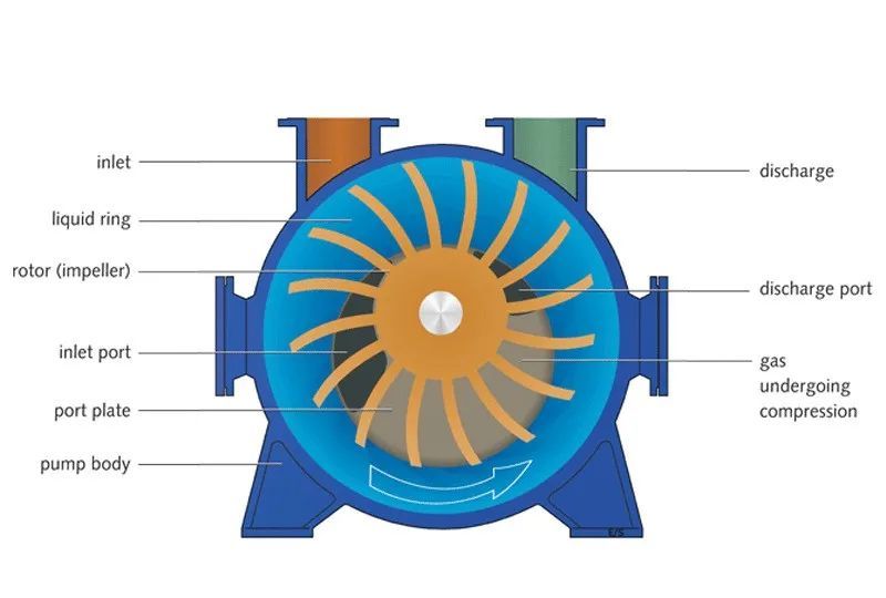 混合物在液环泵中从真空压缩到大气压与在其他任何容积泵中基本一样