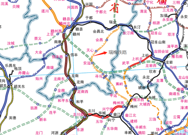 1条南北向的线路,起自赣龙铁路瑞金站,经江西省瑞金市,会昌县,安远县