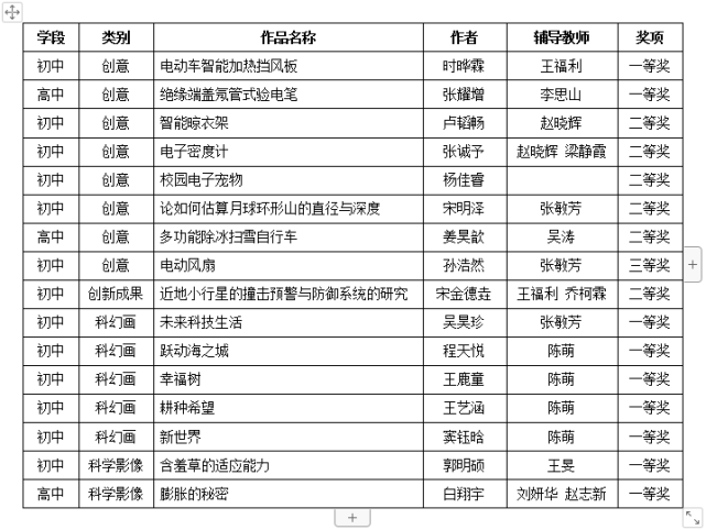 青少年科技创新大赛,9个一等奖