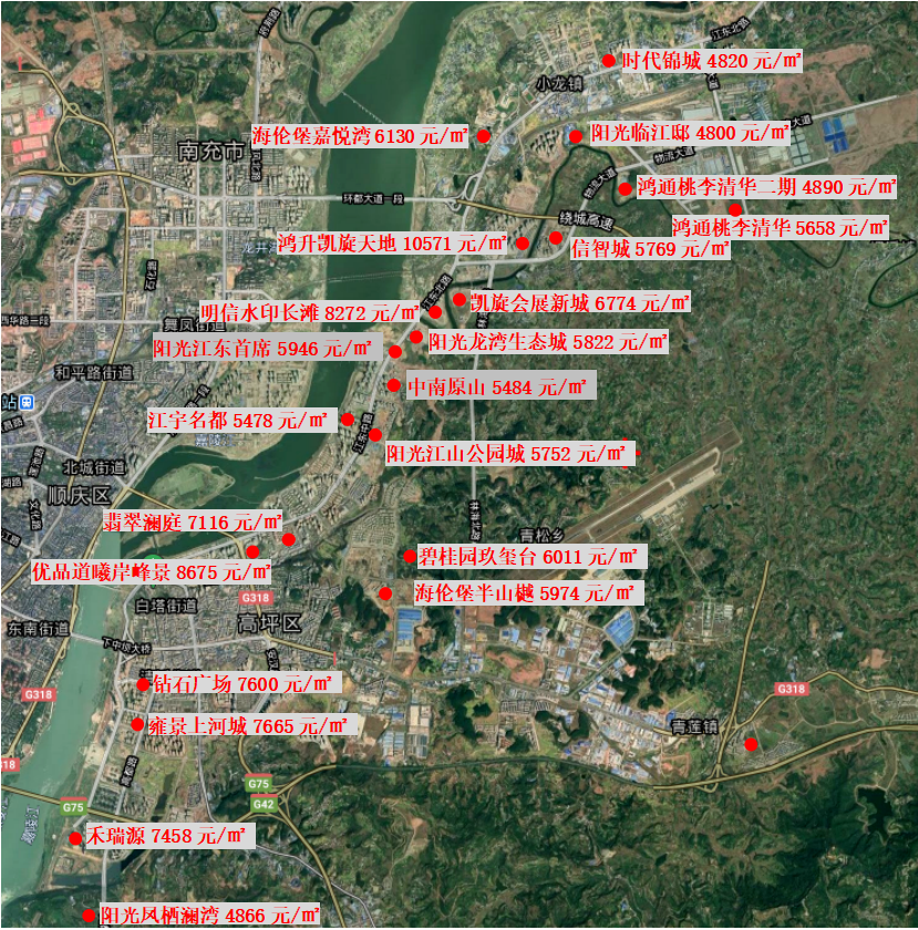 南充:最新房价地图!涉及顺庆,嘉陵,高坪83个楼盘