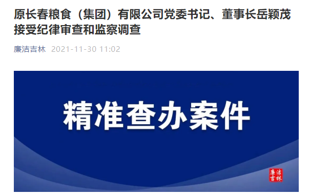 原长春粮食集团有限公司董事长岳颖茂接受审查调查