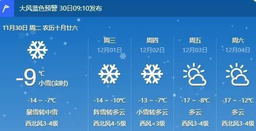 未来24小时天气预报 30日09时至30日20时,全市7-10毫米,均可达到暴雪.