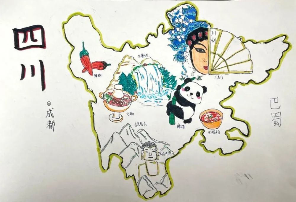 红山学子手绘创意中国省份地图!