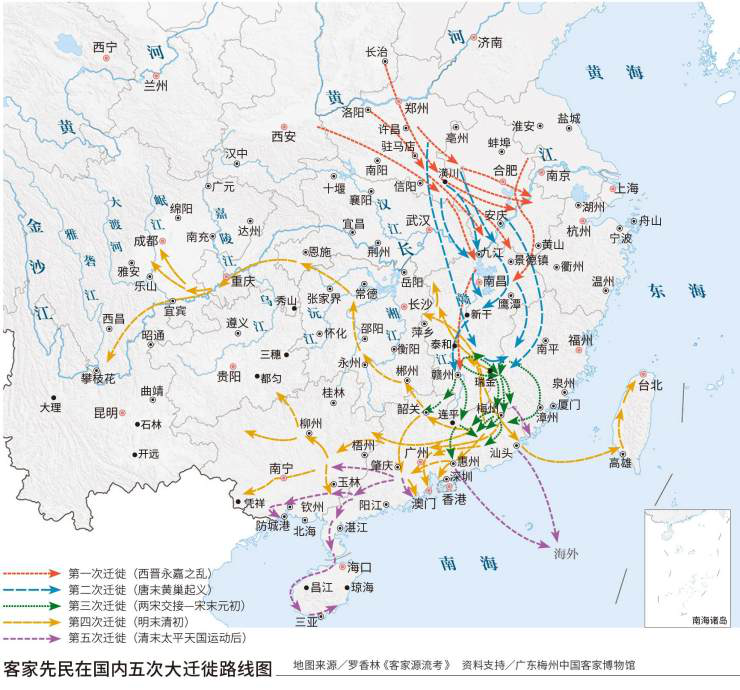 客家先民迁徙路线