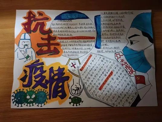 一等奖获奖选手及作品通过自编自绘,选手们用手抄报展现了自己对抗击
