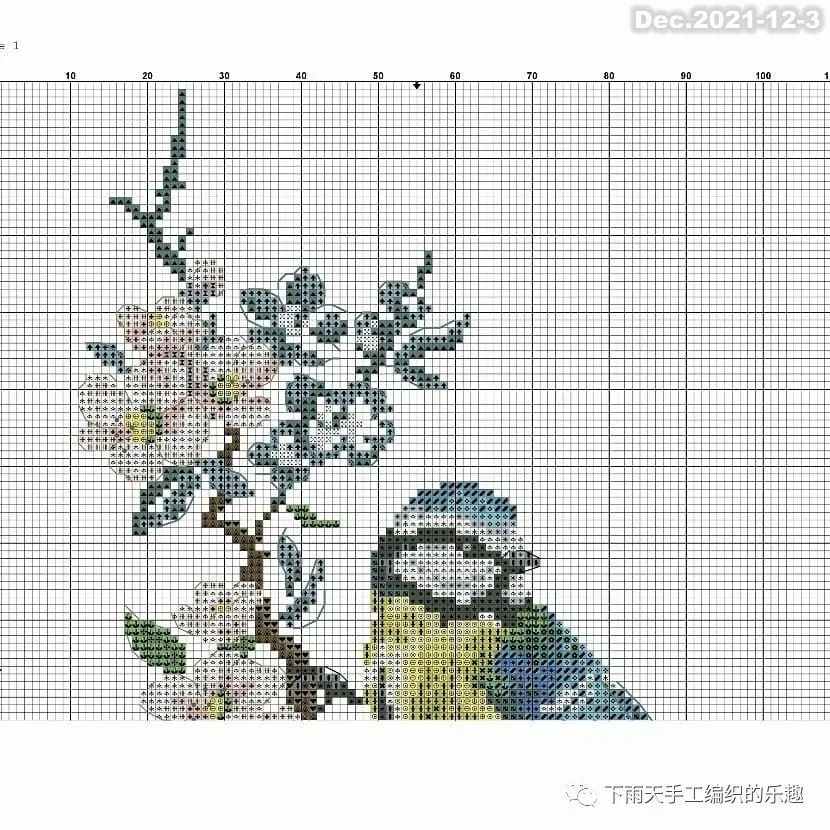 【像素图】深蓝几何形提花毛衣 小鸟儿十字绣图案