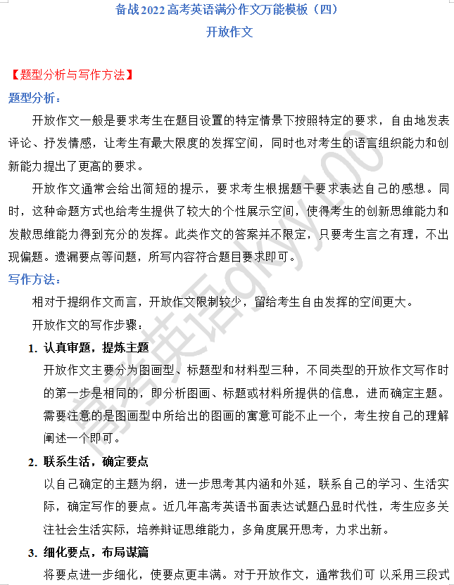 备战2022高考英语满分作文万能模板4