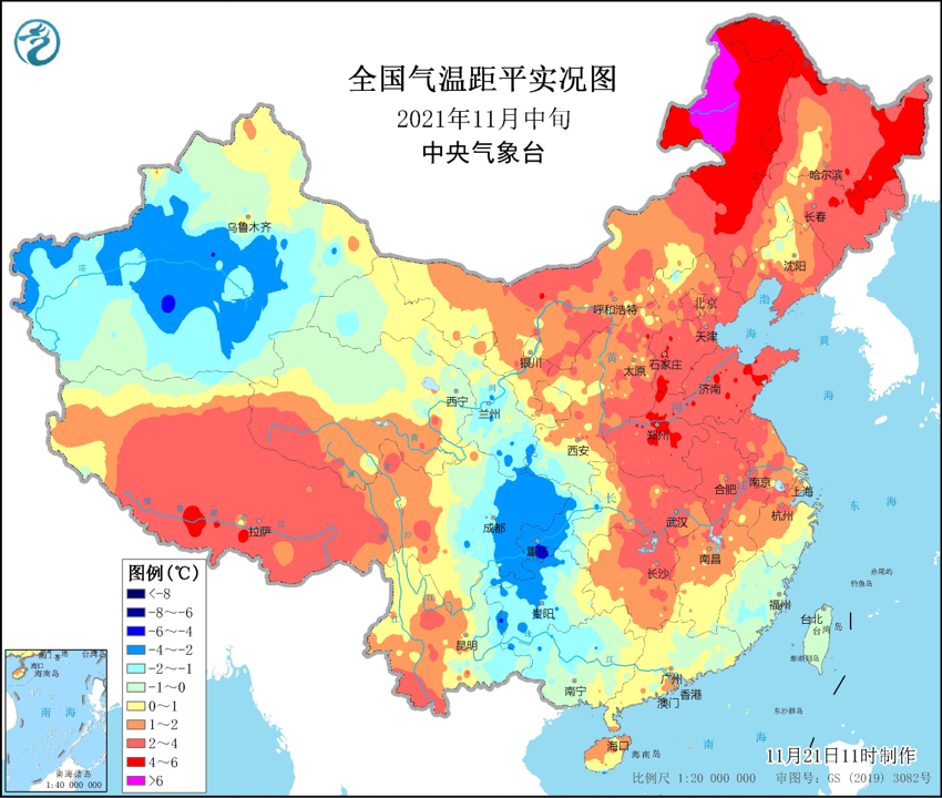 2021年11月中旬气温距平