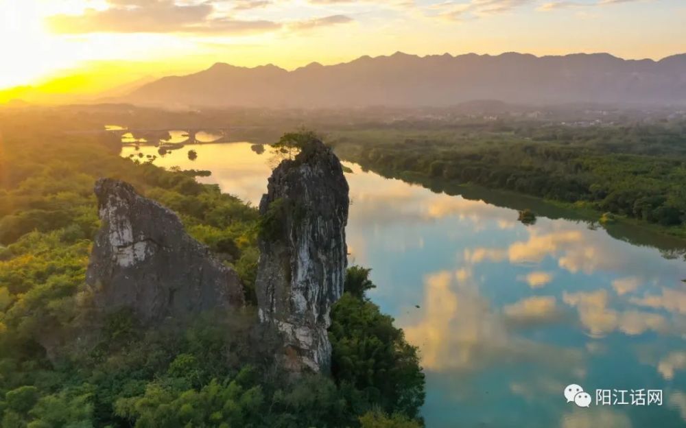 阳春八景之一漠阳古韵鱼王石探寻奥秘日落美景