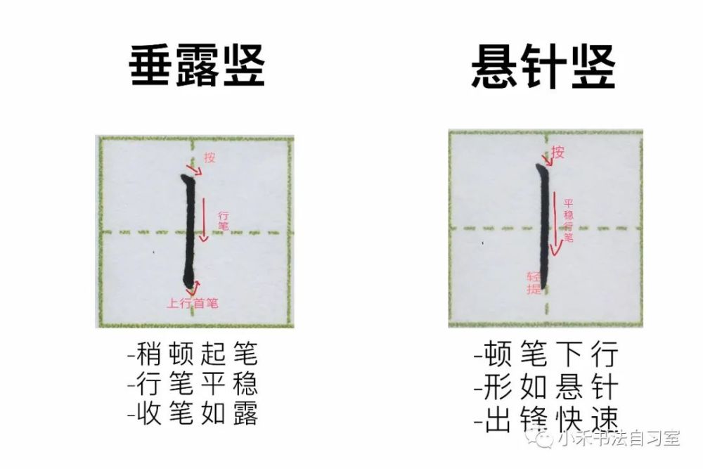 垂露竖与悬针竖的写法|硬笔楷书基本笔画教程