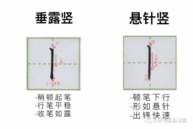 垂露竖与悬针竖的写法|硬笔楷书基本笔画教程