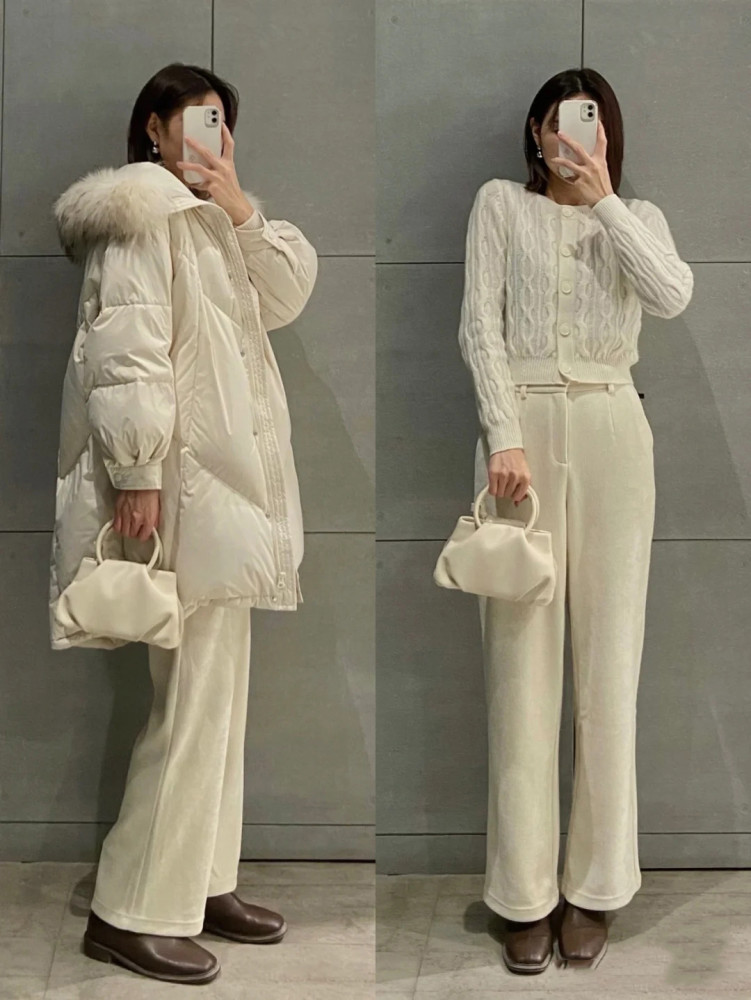 白色雪尼尔阔腿裤才是冬季搭配神裤优雅美丽不冻人