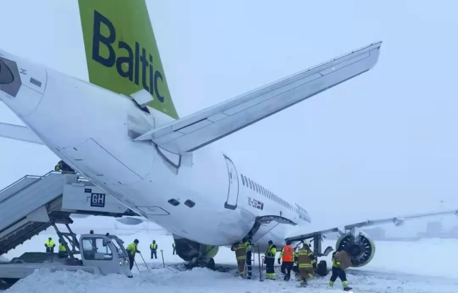 拉脱维亚国家航空波罗的海航空(air baltic)一架空客 a220 在里加机场