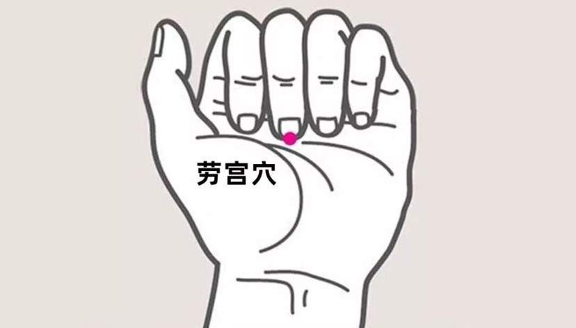 1,劳宫穴:双手掌心对搓擦,直到手心微热止.