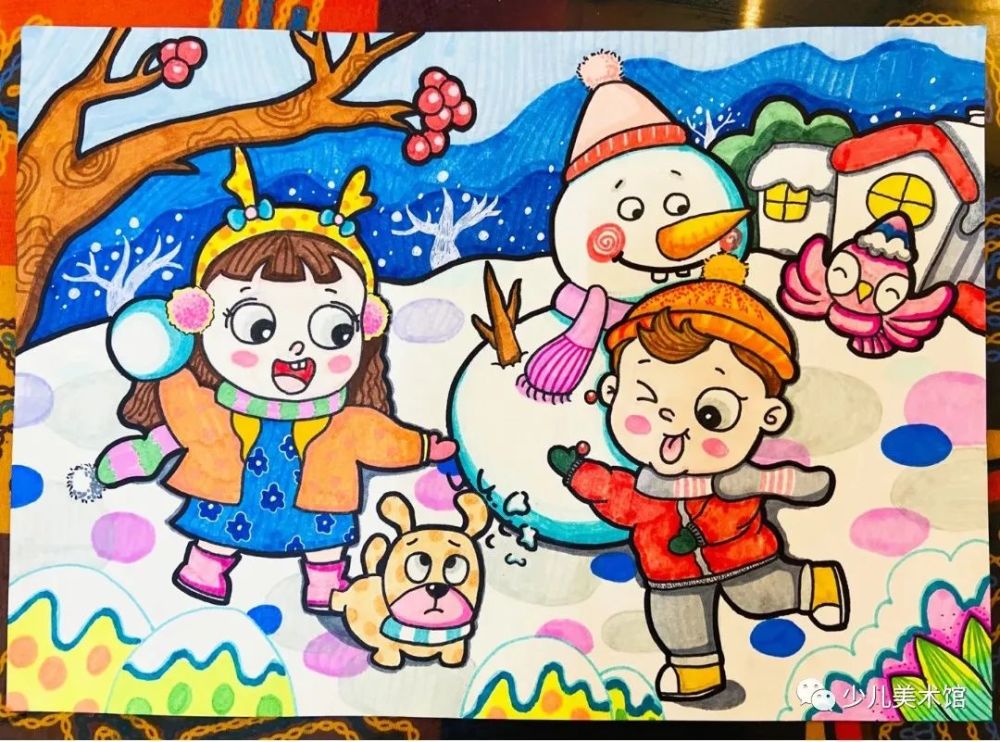 素材分享 | 40个简单漂亮的冬季主题创意儿童画,保证一学就会!