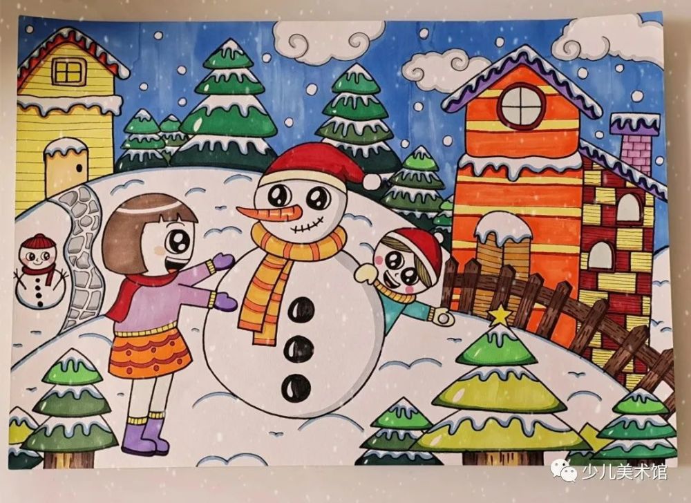 素材分享 | 40个简单漂亮的冬季主题创意儿童画,保证一学就会!