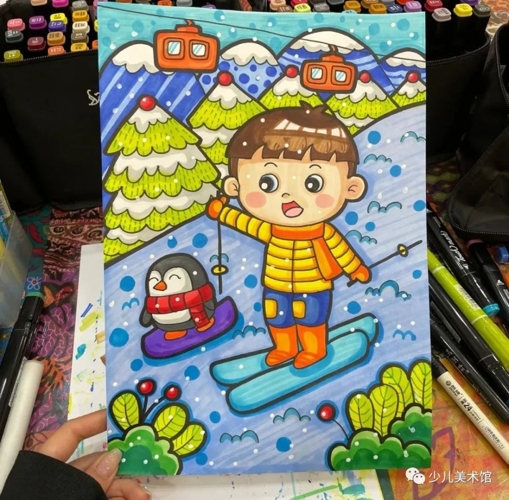素材分享40个简单漂亮的冬季主题创意儿童画保证一学就会