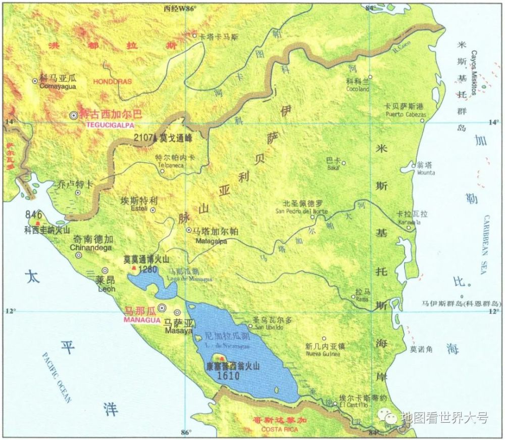 尼加拉瓜地图中国和尼加拉瓜复交尼加拉瓜在哪里尼加拉瓜是什么样的