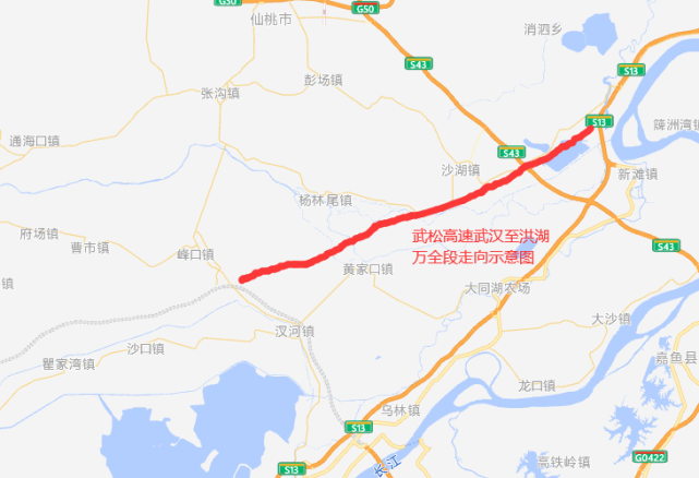 武松高速武汉段规划为双向六车道,设计时速120公里,全长约11.