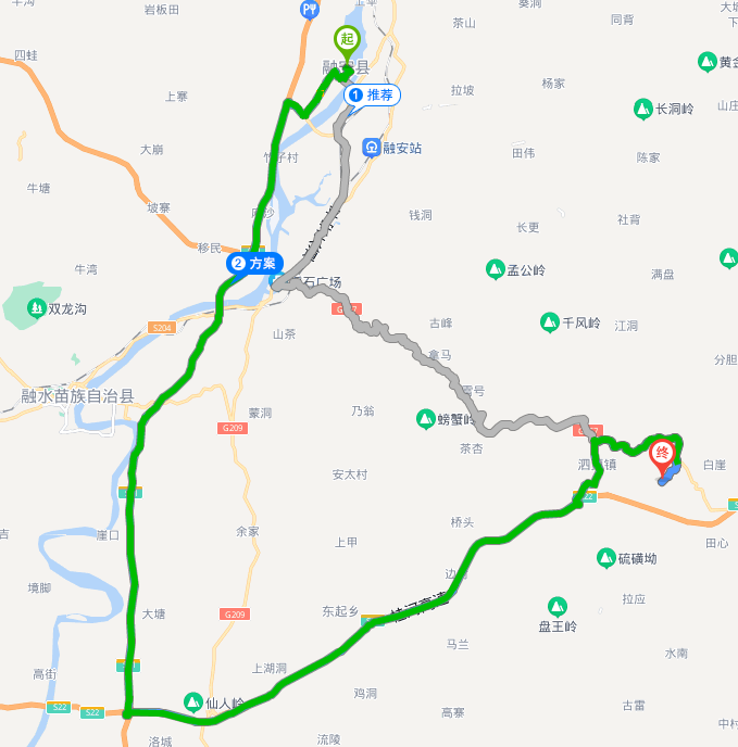 互通转入新桂柳高速,在融安县泗顶镇出口下高速,沿着国道357线一直走