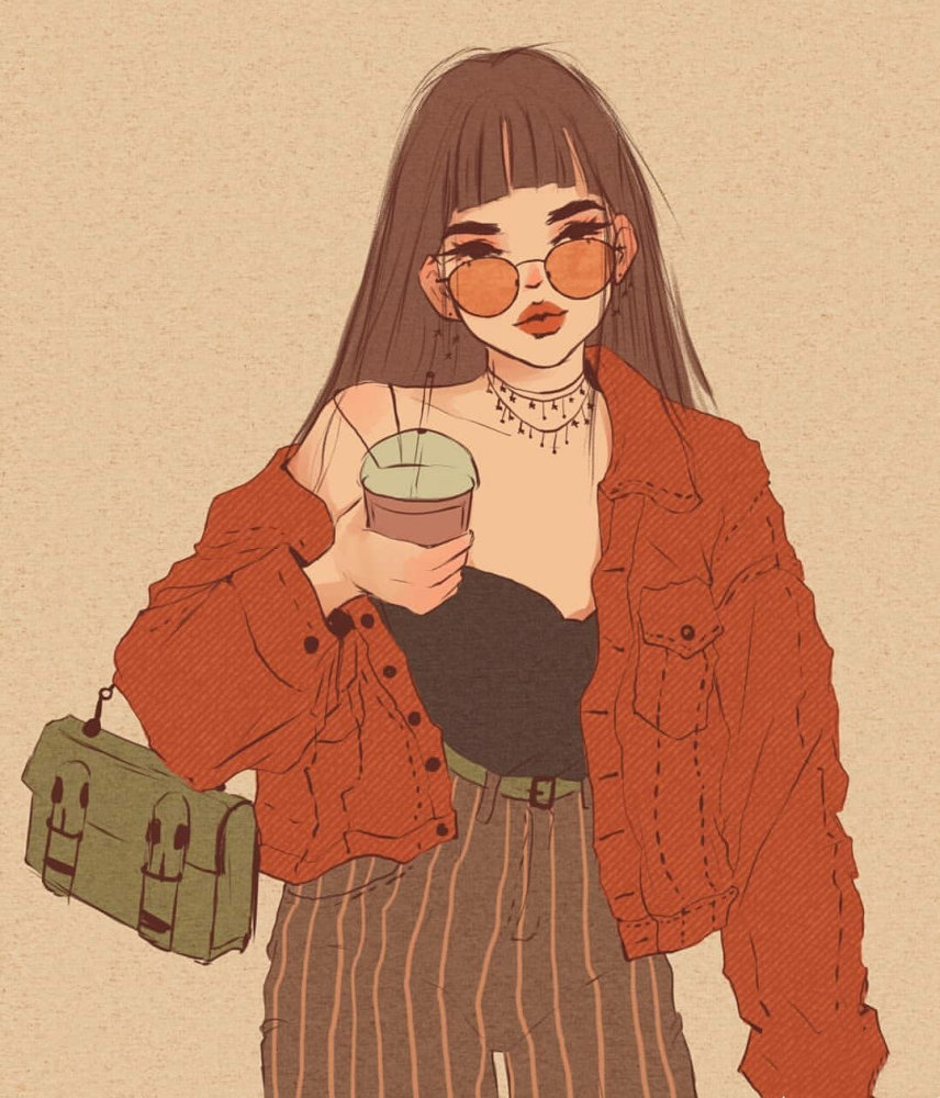 一组酷酷的潮流插画女孩