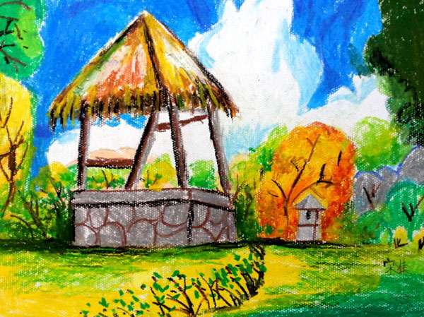 少儿书画大赛儿童画赏析——风景迷人的公园一角!