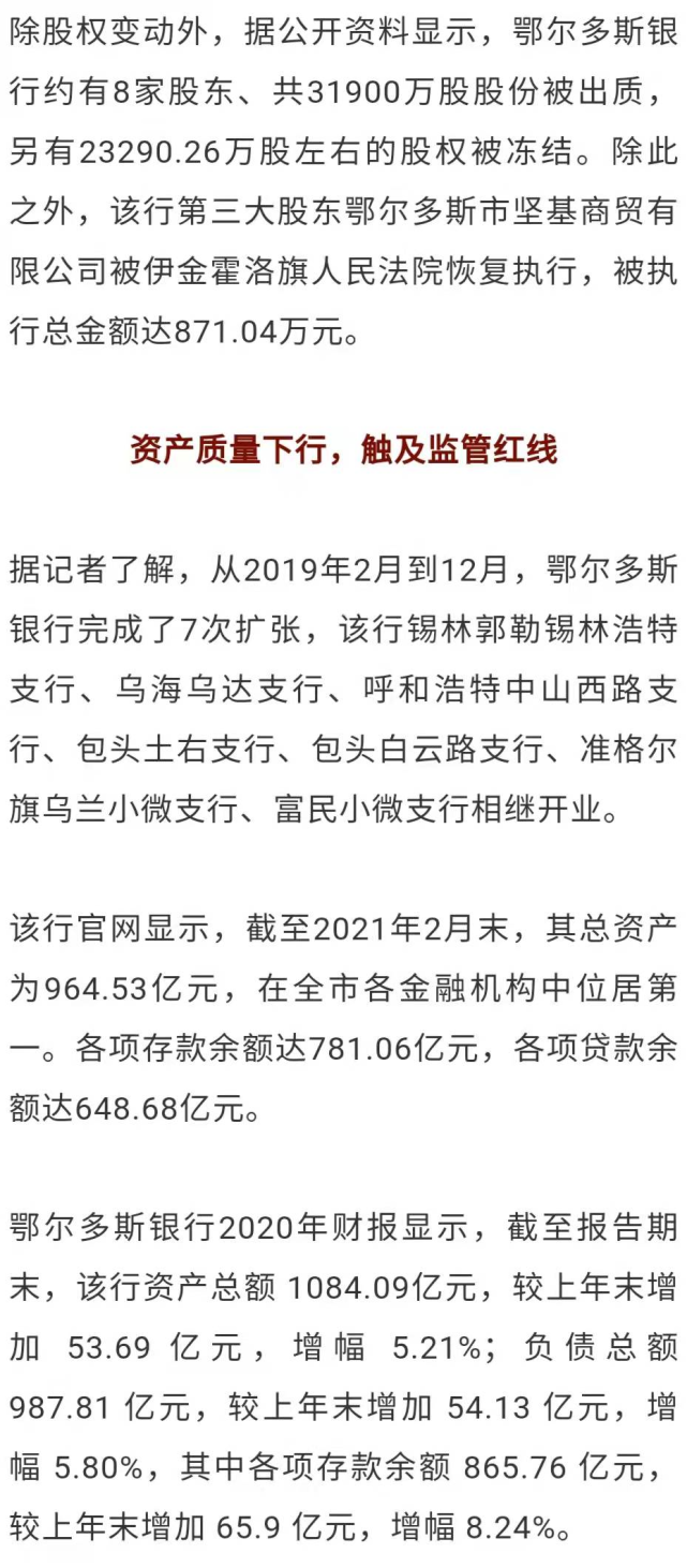 前董事长赵文魁落马后人事变动频繁,鄂尔多斯银行今年