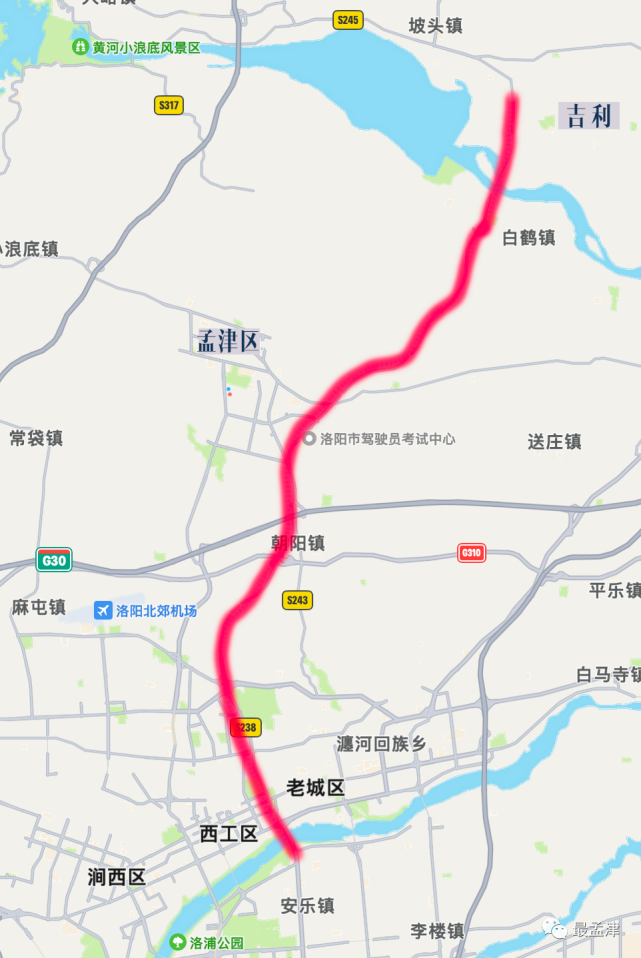 大道,定鼎北路,定鼎南路,北起207国道原孟津区吉利境内与245省道邵吉