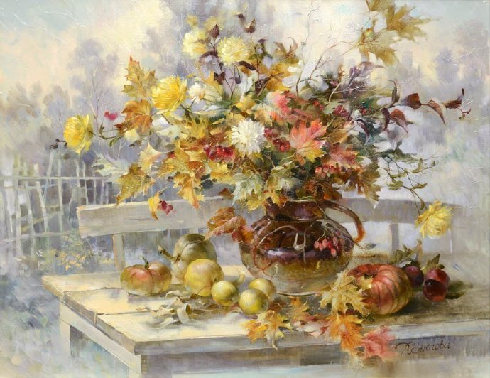 俄罗斯女画家vjugoveyrimmanikolayevna唯美静物花卉油画作品