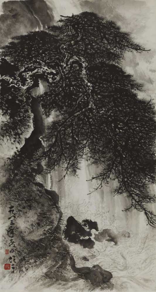黎雄才《松》中国画 150×81cm 1983年 中国美术馆藏△关山月