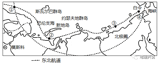 穿过白令海峡到达太平洋的航线集合