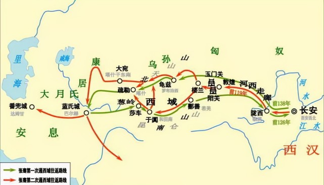 张骞出使西域多次,人生沉浮.