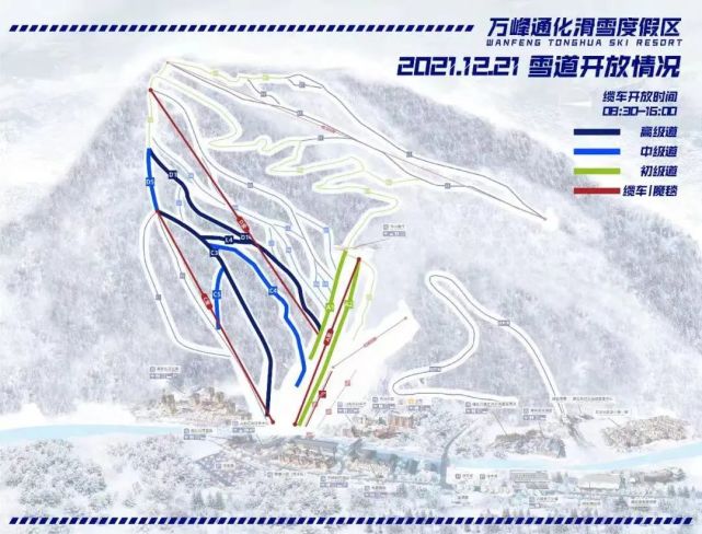 还配备专用教学区及单板公园,最大坡度38°,平均坡度14°,雪道总长31