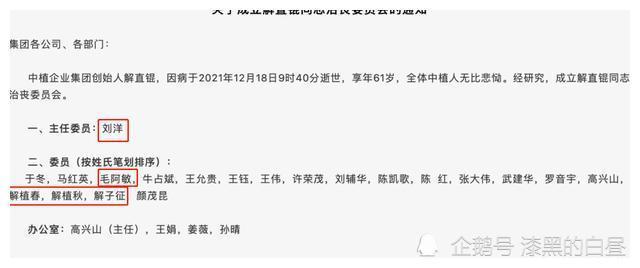 而名单中解直锟的侄子解子征,外甥刘洋或许正是中植接班的候选人,12