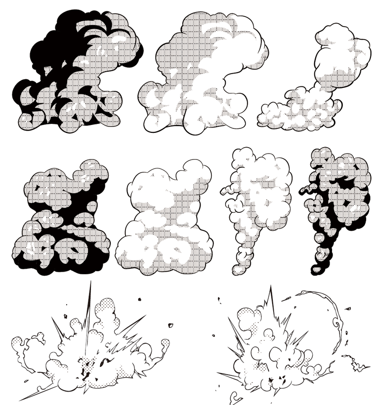矢量素材丨日式漫画绘画爆炸烟雾效果元素ai矢量图案png免抠图案设计