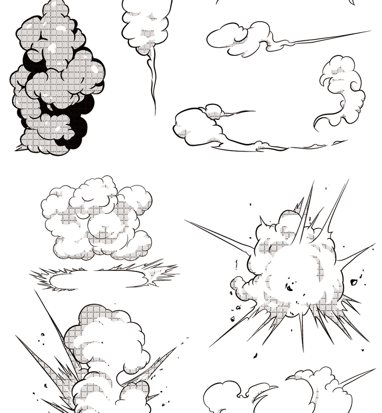 矢量素材丨日式漫画绘画爆炸烟雾效果元素ai矢量图案png免抠图案设计