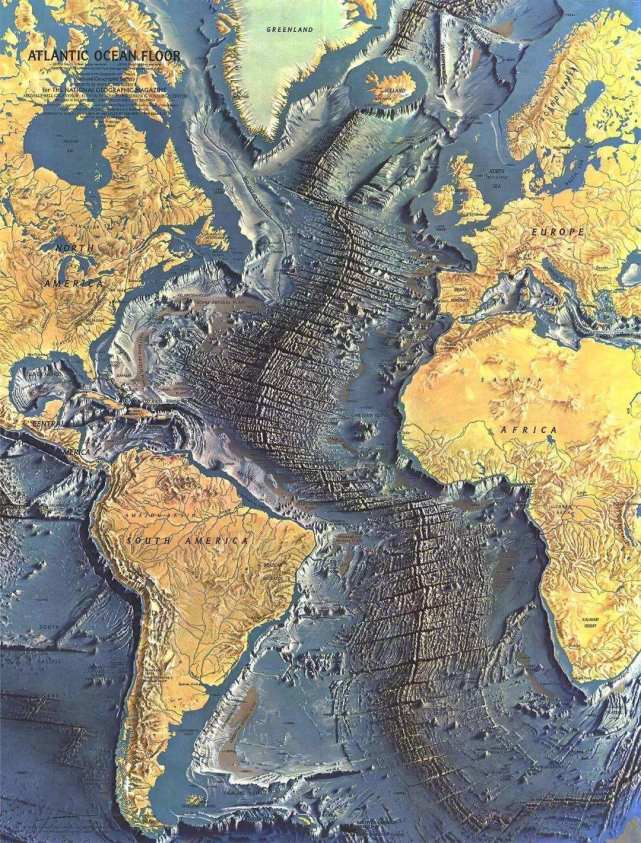 "大西洋中脊"是分布在大洋海底的巨大海岭,不断塑造着海底地形