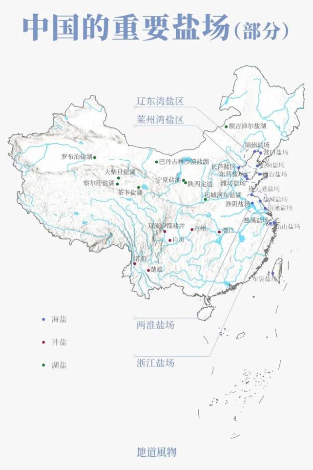 中国各地的部分主要盐场.
