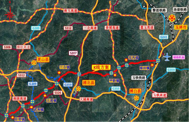 梧州-玉林-钦州高速公路(玉林至浦北段)线路走向图