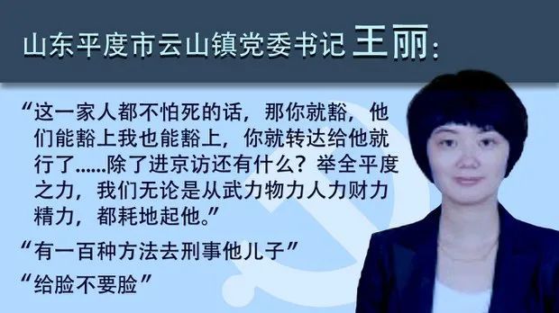 在一份网传录音中,山东省平度市云山镇党委书记王丽称,"举全平度市之