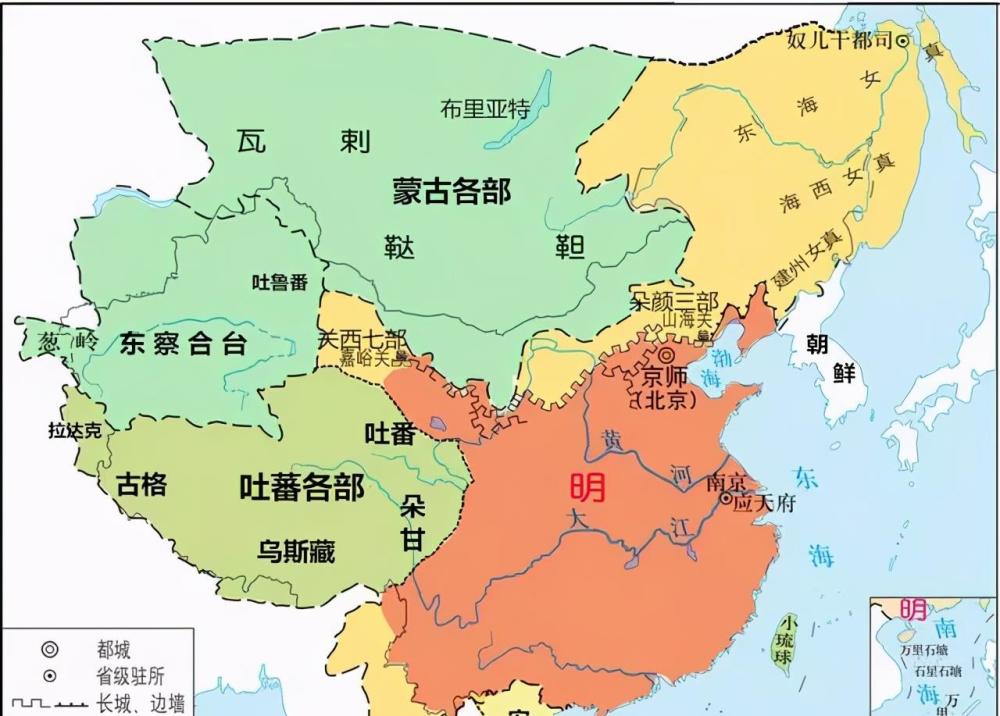 当时的明朝地图虽然实际控制地方不大,但它可以影响力可达东北女真和