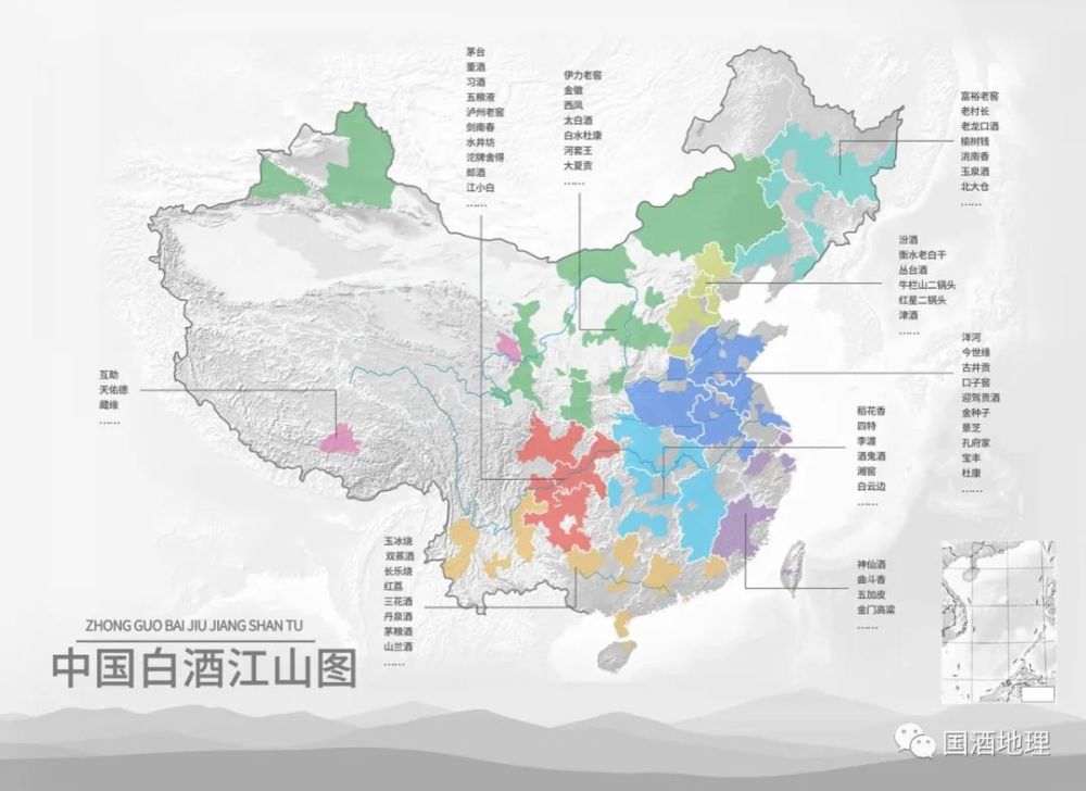 淮河做横轴,我们找来一张地图在上面划4条线:理解中国白酒产区分布的